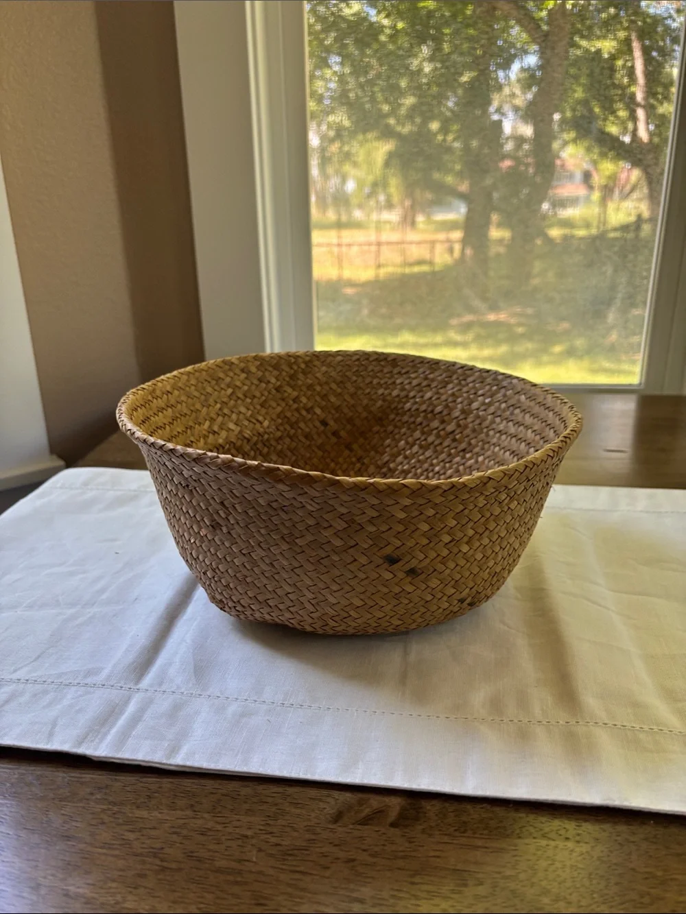 Boho Handwoven Seagrass Storage Basket with Braided Handles - Natural Tan